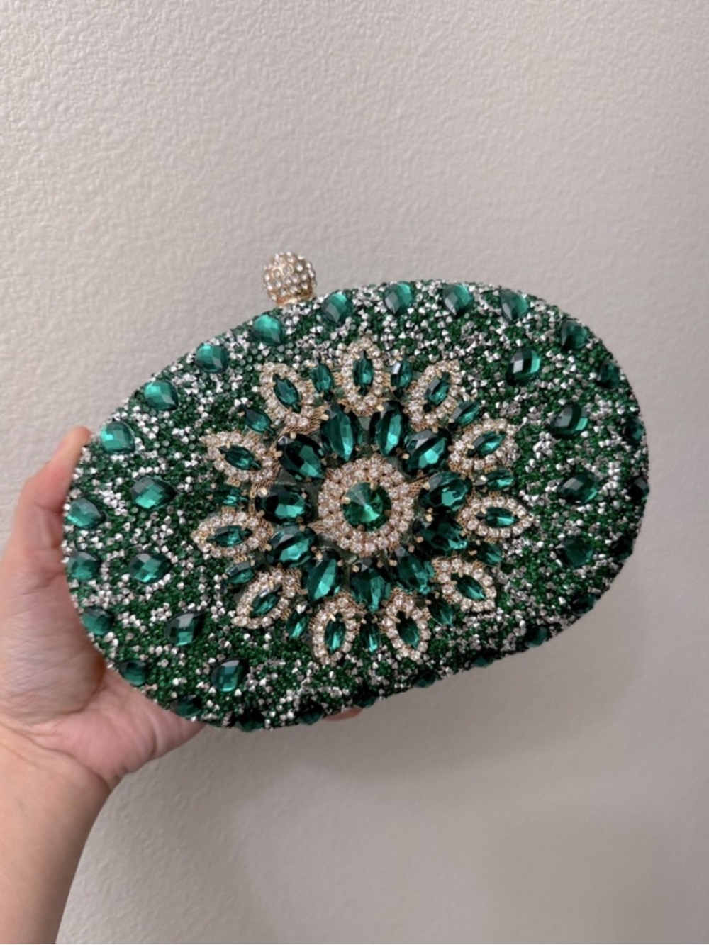 RAMLA Embellished Emerald Crystal Evening Clutch Crossbody Hand Bag